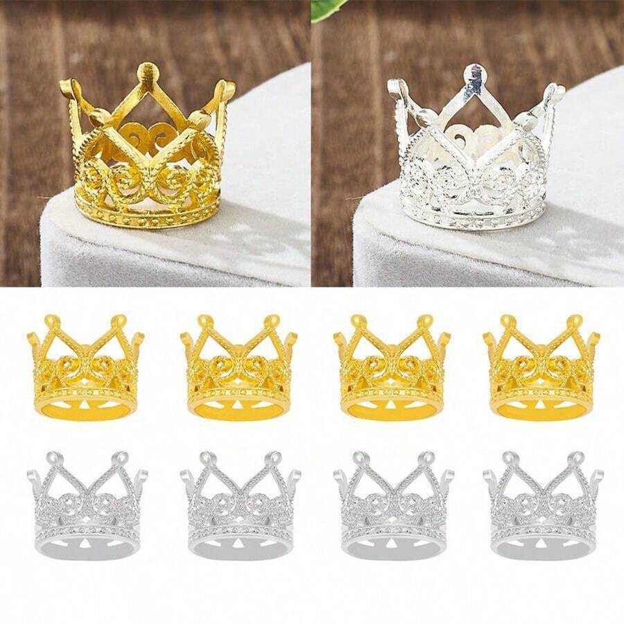 12pcs Shiny Alloy Mini Princess Crown Set, Including Floral Decor And Party Supplies, Holiday Crown Cake Topper Set, Suitable For Party Favors And Bouquet Accessories