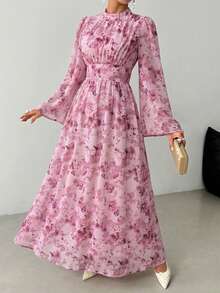 Đầm hồng in họa tiết xếp ly thanh lịch dành cho nữ, kiểu dáng Ả Rập, trang phục ngày Valentine, trang phục dự tiệc sang trọng, trang phục dự đám cưới, trang phục sinh nhật, trang phục đi nghỉ mát, trang phục nghỉ xuân. - Hồng - Xem 5