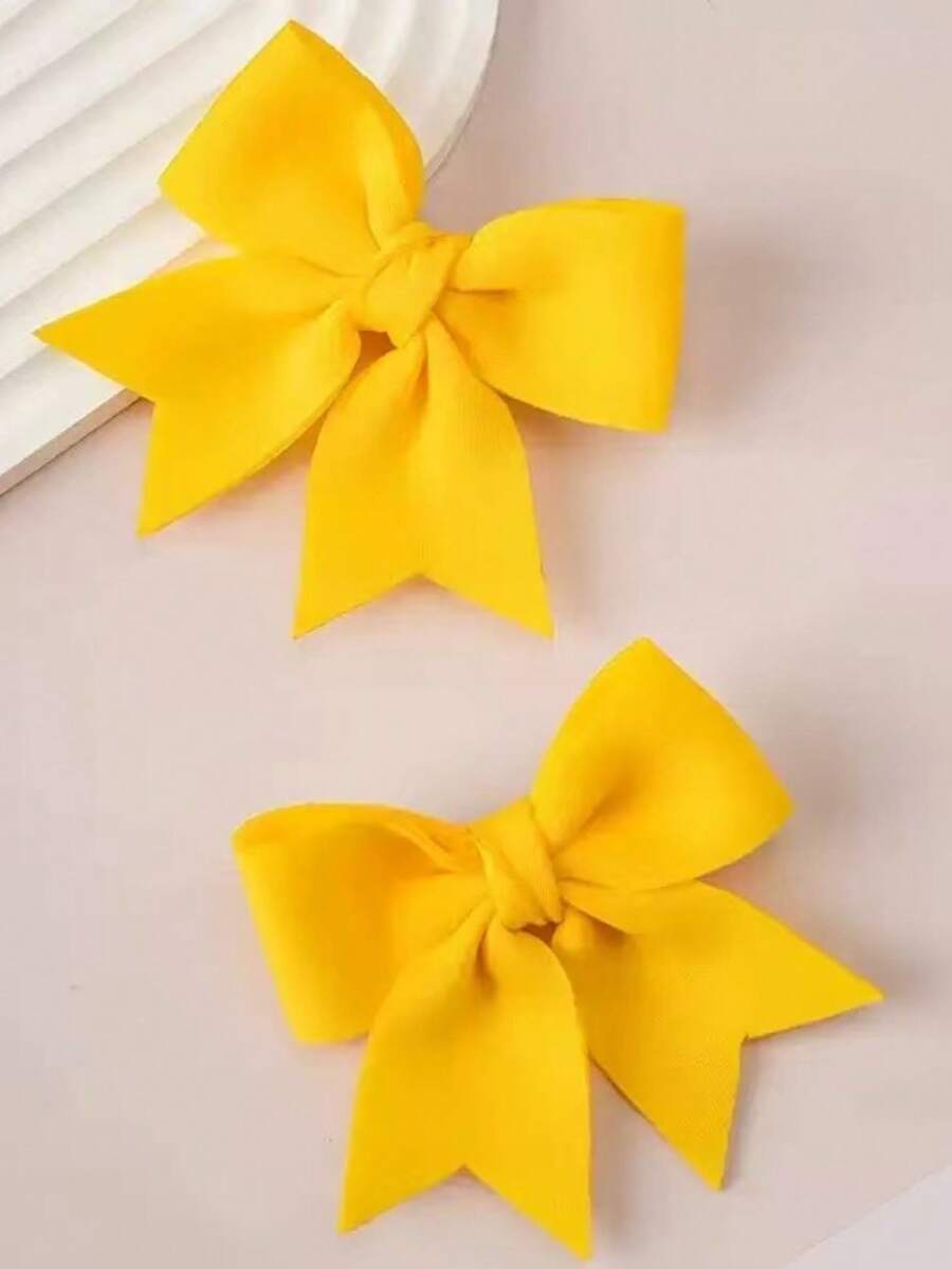 2pcs Girls' Fuchsia Bow Hair Clips, Fashionable & Cute For Everyday Use - Yellow - View 1