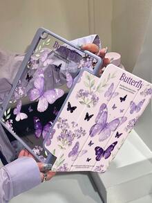 A Delicate & Cute Cartoon Butterfly Flower & Mother Pattern Double-Sided Acrylic Transparent Crystal Back Cover, Shock-Proof, Suitable For IPad 7th, 8th, 10th Gen (10.2"), Built-In Pencil Slot, Sleep/Wake Function, Ideal Christmas & New Year Gift - Multicolor - View 1