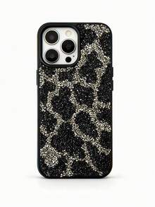 1pc Super Shiny 3D Rhinestone Full Paved Leopard Print Phone Case Compatible With IPhone 17, Fully Studded Starry Sky 16 Pro Max, 15 Leopard Print, Minimalist Fully Rhinestone 14, 13, 12 With Large Camera Hole, 11 - Black - View 6