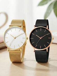 3pcs/Set Unisex Men Women Black & Gold White & Gold Metal Mesh Strap & Extra Leather Strap Fashion Business Casual Quartz Wristwatches With Extra Strap & Removal Tool Unisex Watches For Men/Women Wristwatches For Men Women Suitable For Daily Wear, Business Occasions, Casual Outings As Birthday Gifts, Valentine's Gifts, Christmas Gifts, Anniversary Gifts - one-size - View 7