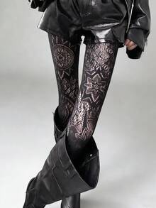1pc Spring/Summer Japanese Dark Lace Hollow Totem Gothic Punk Subculture Boots Design Tights, Retro Y2K Fashionable Design Tights, Lolita Leggings/Cos Mature Lady Sexy Fishnet Stockings/Unique Minimalist Sexy