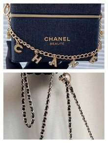 CHANEL Navy Blue Mini Pouch, Canvas Fabric Box Bag, Fits Smartphone. Shoulder Bag, Jewelry Box And Storage Box, Versatile And Elegant, Adjustable Chain Strap Converts To Crossbody, Suitable For Casual Daily Use Or As A Luxury Gift For Women And Fashion Enthusiasts.