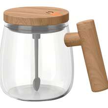 13.5 Oz(400ML) Self Stirring Coffee Mug With Lid And Handle Glass Self Stirring Coffee Mug,Quick Low-Speed Mixer,Suitable For Mixing Powdered Beverages/Milk Tea/Coffee/Honey/Milk, Creative Gifts, Office /Household/Travel/Kitchen Use - Natural Wood Color - View 6