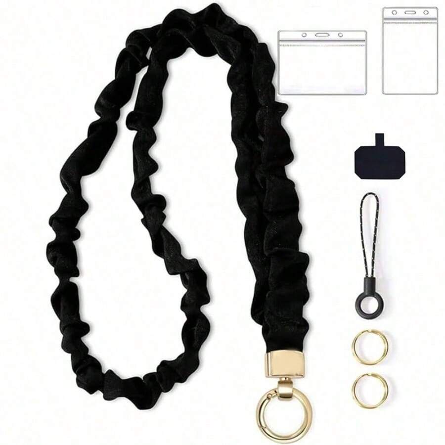 Stretchy Scrunchie Lanyard For ID Badges & Keys, Cute Soft Elastic Hair Tie Neck Lanyard For Women, Retractable Keychain ID Badge Holder With Secure Clasp, Lightweight Comfortable Versatile Lanyard For Nurse Teacher Office Worker Student Volunteer, Perfect For Hospital Clinic School Workplace Daily Use, Fashionable Neck Accessory For Keys ID Card Badge, Ideal Gift For Colleagues Classmates Friends On Birthday Graduation Work Anniversary - Nhiều màu - Xem 1