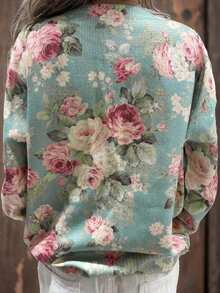 Women's Long Sleeved Casual Cardigan With Rose Decoration, Sweet, Cute And Charming, Minimalist Women's Clothing For Autumn And Winter - Màu xanh Bạc hà - Xem 2