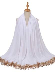 1 pieza Hiyab musulmán de lujo con lentejuelas doradas, flecos y parches de encaje, de talla larga para vestido abaya - Multicolor - Ver 7