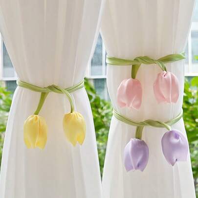 Nụ hoa tulip nhân tạo, đồ trang trí nhà cửa và kẹp rèm cửa.