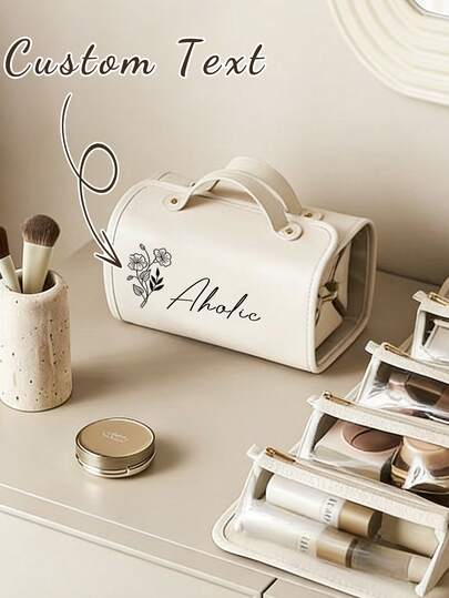 Bolsa de aseo de viaje de gran capacidad personalizable con grabado de nombre personalizado, interior espacioso, adecuado para mujeres/hombres, ideal para viajes de negocios, organizador de cosméticos ligero, bolsa de aseo de viaje, almacenamiento portátil, multifuncional, regalo perfecto para amigos, familiares, novias, cumpleaños, San Valentín, damas de honor, vuelta al cole y despedidas de soltera.