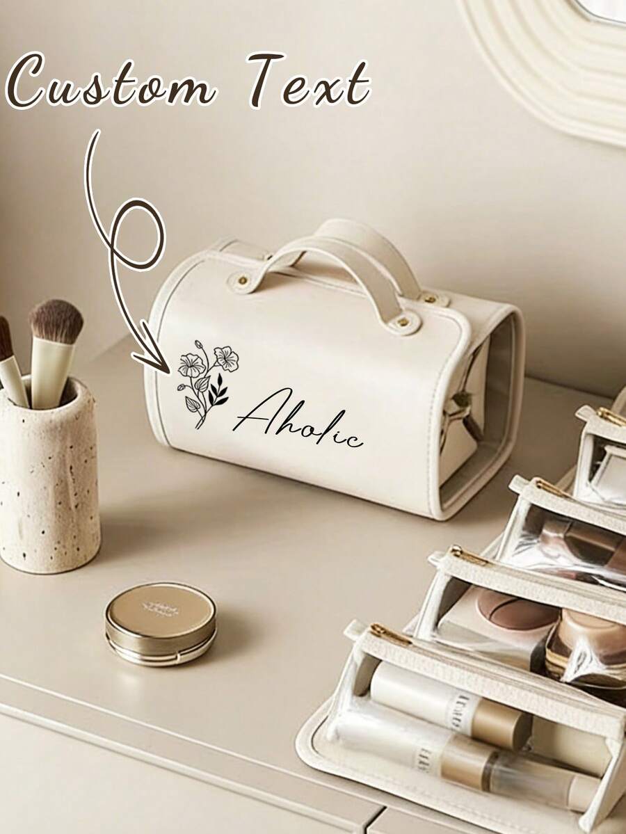 Bolsa de Toucador de Viagem de Grande Capacidade Personalizável com Gravação de Nome Personalizada, Interior Espaçoso, Adequado para Mulheres/Homens, Ideal para Viagens de Negócios, Organizador de Cosméticos Leve, Bolsa de Toucador de Viagem, Armazenamento Portátil, Multifuncional, Presente Perfeito para Amigos, Família, Namoradas, Aniversários, Dia dos Namorados, Madrinhas, Volta às Aulas e Chás de Panela. - Multicolorido - Visão 1