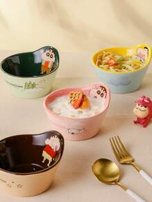 CRAYON SHINCHAN 1pc  Asymmetrical Ceramic Bowl, Suitable For Salad, Yogurt, Fruit, Fashionable Tableware, Microwave Kitchen Utensil, Healthy Food Salad Bowl - Multicolor - View 2