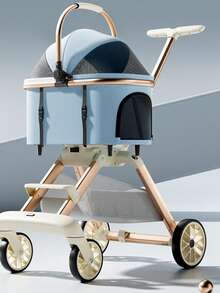 1件装时尚高景观宠物推车，可拆卸式设计，适合小型犬和猫，解放双手，通风良好，360°顺滑轮，内部空间宽敞，让宠物倍感舒适（卡其色）