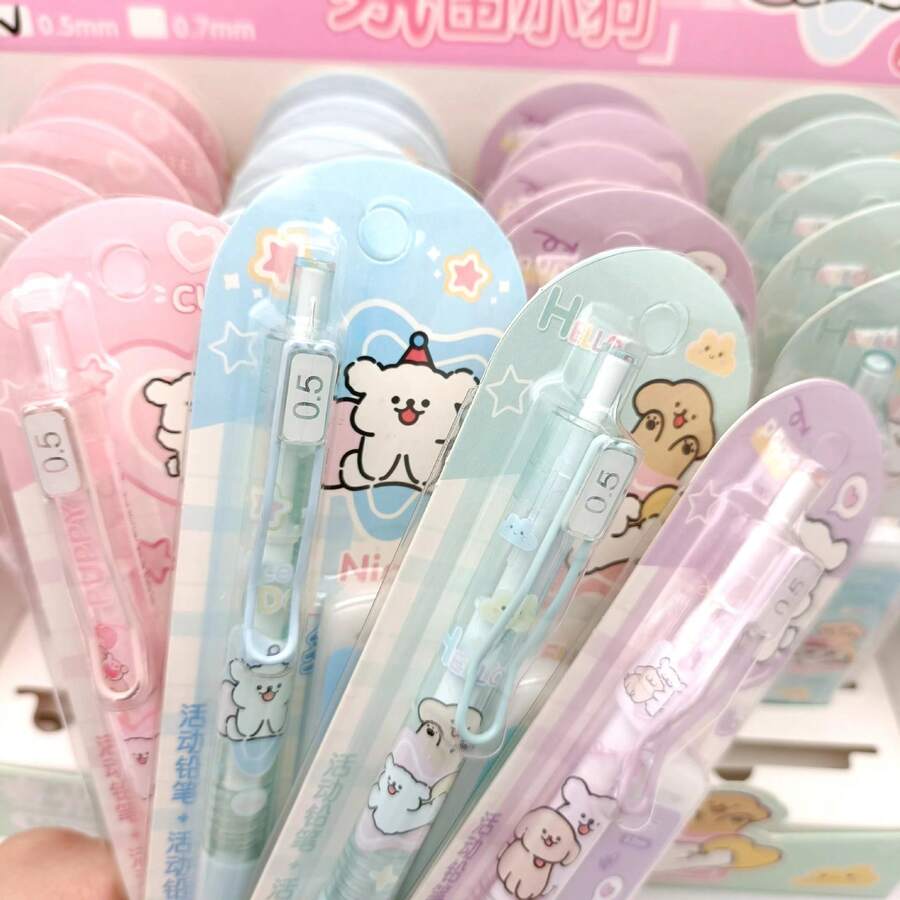 1 pieza Juego de lápices automáticos con diseño de cachorro | Esencial para estudiantes con inclinación estética | Escribe de manera suave y clara - Multicolor - Ver 1