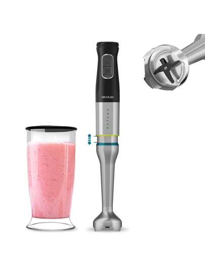  Liquidificador de mão Cecotec Katana com jarra de 12 polegadas, 1200 W, 21 velocidades, funções Turbo e Swirl Move para misturas finas e rápidas, lâminas de titânio preto para texturas suaves, tampa anti-respingos e haste extralonga, copo medidor de 800 ml livre de BPA, ideal para receitas sem esforço.