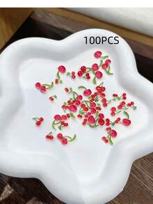20-500件可愛3D迷你紅色櫻桃樹脂美甲飾品，甜美水果亮面美甲寶石，DIY美甲藝術裝飾配件 - 彩色 - 查看 11