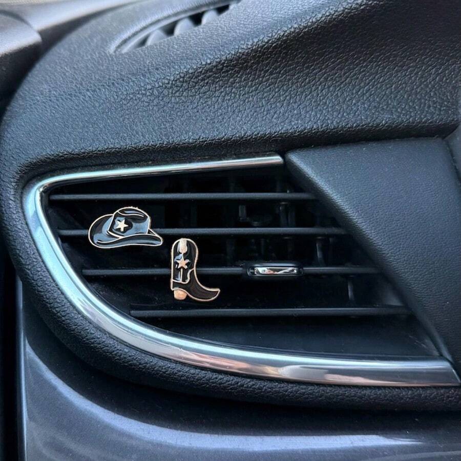 2pcs Cowboy Hat & Boot Car Vent Clip Set: Western Car Charms - Air Vent Decoration - View 1