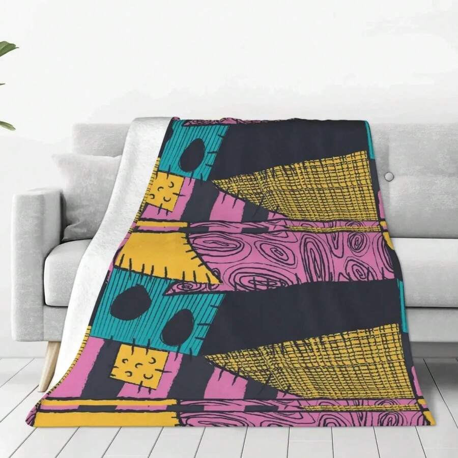 Nightmare Sewn Pattern Blanket Cover Fleece Nightmare Before Christmas Super Warm Throw Blanket For Car Sofa Couch Bedroom Quilt - trắng - Xem 1