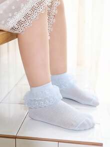 5 Pairs Baby/Toddler Girls' Sweet Lace Ruffle Trim Breathable Soft Comfortable Fashion Ankle Socks, Suitable For Daily Wear Or Princess Dress/Valentine's Day Outfit - Multicolor - View 2