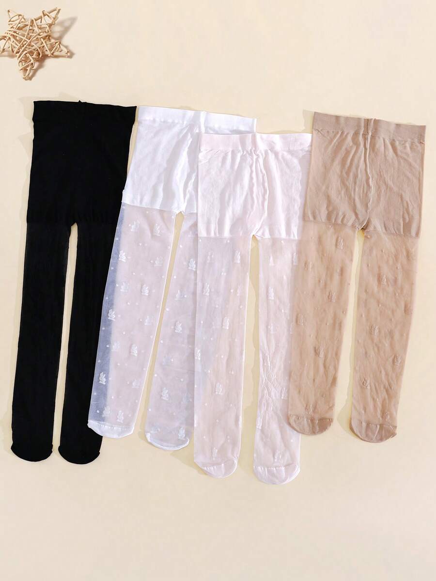 4双装女婴/幼儿可爱卡通兔子图案连裤袜/紧身裤，春夏度假风，防紫外线，适合女孩户外日常活动 - 彩色 - 查看 1