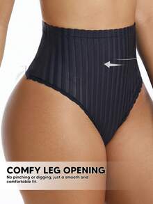 Women's Lace Thong Shapewear, High Waist Tummy Control Panty Briefs - Black - View 5