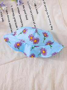 2件套女婴碎花连衣裙配同款帽子套装，春夏款 - 藍色 - 查看 10