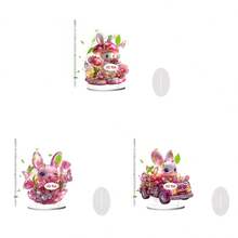 3 adornos de conejo de Pascua, acrílicos planos 2D, para escritorio, manualidades - rosa - Ver 1