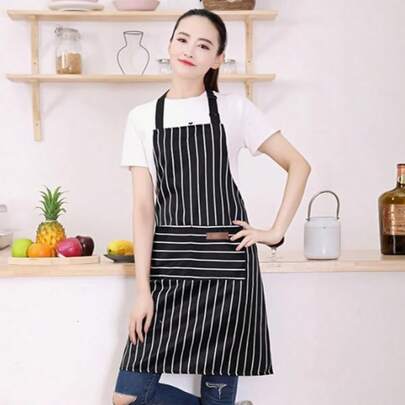 Versatile Pink Striped Apron With Dual Pockets - Adjustable, Durable Polyester For Chefs, Cooks, And Bbq Enthusiasts