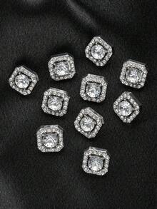 10pcs/Set Square Faux Gem Studded Shiny Rhinestone Metal Small Buttons, Decoration For Wedding Dress, Gown, Cardigan, Sweater, DIY Sewing Accessories, Gift Box - Multicolor - View 14