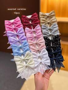 10pcs Random Color Bowknot Hair Clips, Sweet Style Hair Accessories For Girls