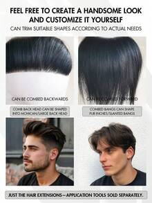 【逼真发际线，手工钩编】4x16英寸全手工钩编男士假发片 - 自然直发6英寸，超薄头皮设计，商务风格假发，适合所有人，耐用手工假发 - 彩色 - 查看 5