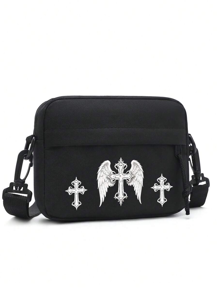 peach tree Bolso de hombro oblicuo, bolso cruzado cuadrado pequeño casual para hombres, unicolor minimalista de uso diario versátil - Negro - Ver 1