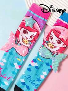Cute 3D Disney Children's Mermaid Knee-High Stockings, A Fashionable Children's High Stocking Party, High-Quality Gifts, School Is Back In Session, Fun And Fashionable Disney Little Fans Disney Princess Calf Stockings - Multicolor - View 6