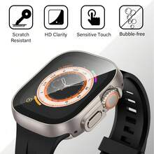 2pcs Titanium Color Protective Case + Tempered Glass Screen Protector For Apple Watch Ultra/Ultra 2 (49mm), Suitable For Sports And Daily Use, Anti-Fingerprint, Smooth Touch, Durable, Essential For Tech Enthusiasts, 33mm Ultra-Thin, 9H Hardness, 2pcs 5D Rounded Corners - 2pcs, Titanium Color - View 3
