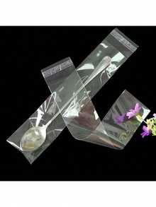 100个/200个透明礼品袋，自粘袋，密封袋，用于包装和存放铅笔、尺子、牙刷、吸管、筷子和勺子等文具用品，方便携带，适用于婚礼、生日派对、珠宝DIY配件和文具笔礼品。 - 彩色 - 查看 3