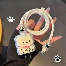 5 Pieces/Set Of Cute Cartoon Black And White Cat Style Cat Claw Cable Biting Device, Suitable For LiPhone 15 Pro Max/14/13/12 [US Standard 18/20W Charger Protective Case]