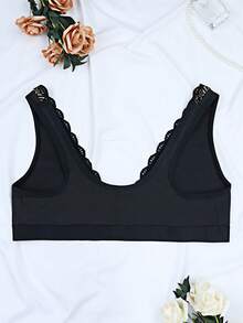 EMUPER 1pc Plus Size Lace Front Closure Wireless Bra, Sexy Comfortable Breathable For Large Bust Women - Black - View 7