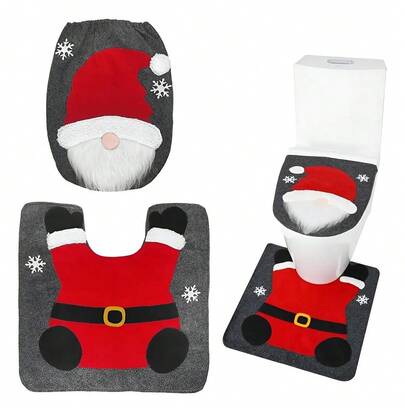 TendenciaJuego Baño Navideño Tapete 2 Piezas Adorno Navidad 3d Gnomo Fundas De Inodoro + Almohadillas De SueloCalidad premium