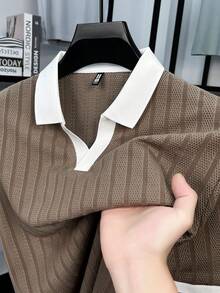 Áo polo nam tay ngắn cổ phối màu tương phản, chất liệu jacquard đục lỗ, kiểu dáng thường ngày. - Cà phê nâu - Xem 1
