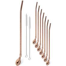 8 piezas de pajitas de metal largas de acero inoxidable con 2 cepillos de limpieza, accesorios para bebidas deé, café, bar, cocina y fiestas - Oro - Ver 10