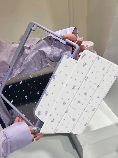 精致可爱的卡通紫色花朵图案双面亚克力透明水晶后盖，防震，适用于iPad 7、8、10代（10.2英寸），内置笔槽，支持睡眠/唤醒功能，是理想的圣诞节和新年礼物。