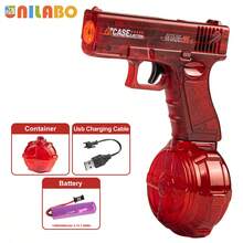 Unilabo电动水枪玩具 - 高功率连续射击，带消音器，时尚设计，大容量，适合沙滩/泳池派对和户外夏季娱乐，夜间对战 - 3岁以上男孩女孩的理想节日生日礼物 - 彩色 - 查看 12