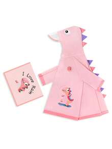 1 件儿童隐形背包式雨衣，原创恐龙设计，轻质 EVA，柔软舒适的面料，大帽檐，适合 2-8 岁幼儿男孩女孩，花卉口袋，拉链和按扣开合，宽松长款雨衣，适合所有季节 - 粉色 - 查看 2