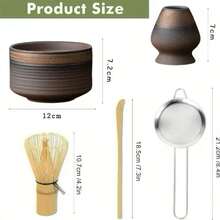 5件套抹茶搅拌器套装 - 抹茶搅拌器（茶筅）、传统茶勺（茶勺）、抹茶碗、支架。传统手工竹制抹茶冲泡套装。 - 日式鎏金鐵釉粗陶抹茶套裝 - 查看 13