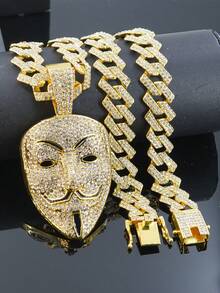 1件朋克摇滚嬉皮风链合金镶钻吊坠项链，嘻哈面具设计，男士款 - 面具吊墜項鍊 - 查看 21