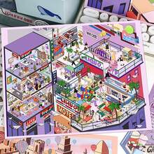 3D大型场景房屋DIY贴纸套装（2张PET贴纸+1张场景卡） - 减压贴纸，适用于日记本、剪贴簿、手工制作 - 彩色 - 查看 5