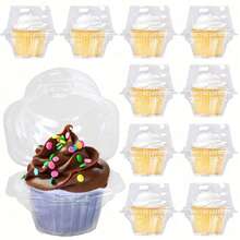 10pcs/50pcs/100pcsIndependent Cupcake Container, 50 Plastic Transparent Cupcake Boxes, Disposable Single Cupcake Rack With Round Top Cover, Stackable Wedding Pancake Rack - Multicolor - View 11