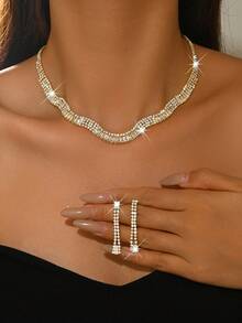 Exquisite Ladies Rhinestone Choker Necklace And Earrings Set - 961 Jewelry Set - View 17