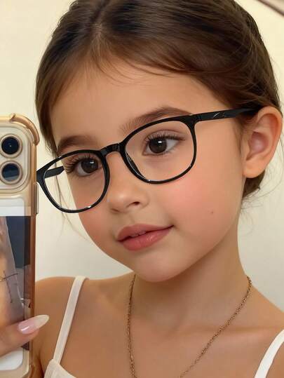 1pc Boys Girls 9-14Y Polycarbonate Square Frame Simple Versatile Retro Fashion Plain Glasses, Daily Reading Campus Travel Outfit, Glasses Box
