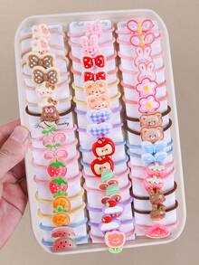 30pcs/Pack Multicolor Flower, Cake, Fruit, Bow Hair Scrunchies, Cute Princess Style, High Elasticity, Durable, Non-Damaging, Hair Ties, Fashion Versatile Hair Accessories, Suitable For Daily Use And Back To School - Multicolor - View 1